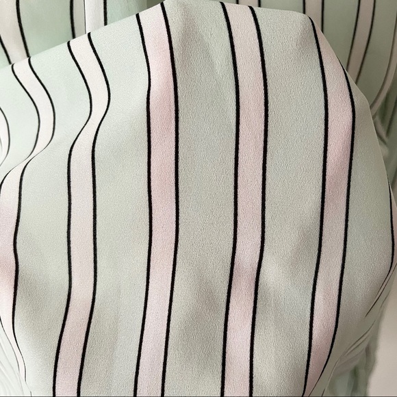 Express | Mint Striped Button Down Roll Tab Portofino Blouse - Picture 6 of 14